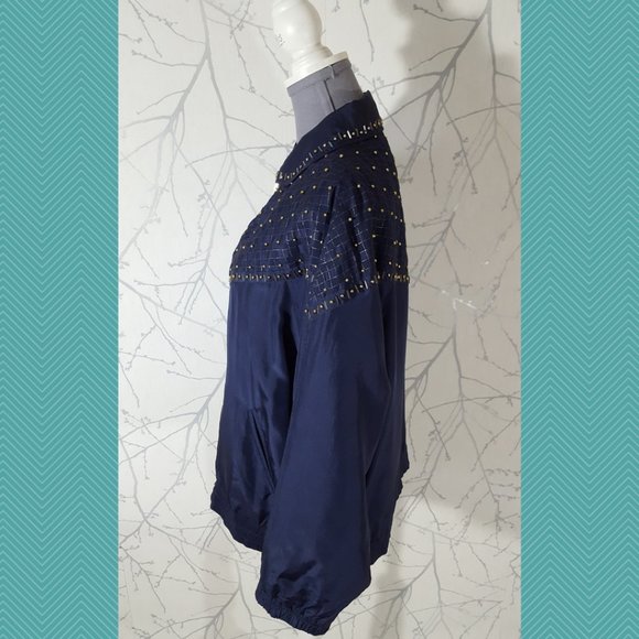 Mureli VTG Navy & Gold Beaded Full Zip Silk Track Jacket - Picture 3 of 6